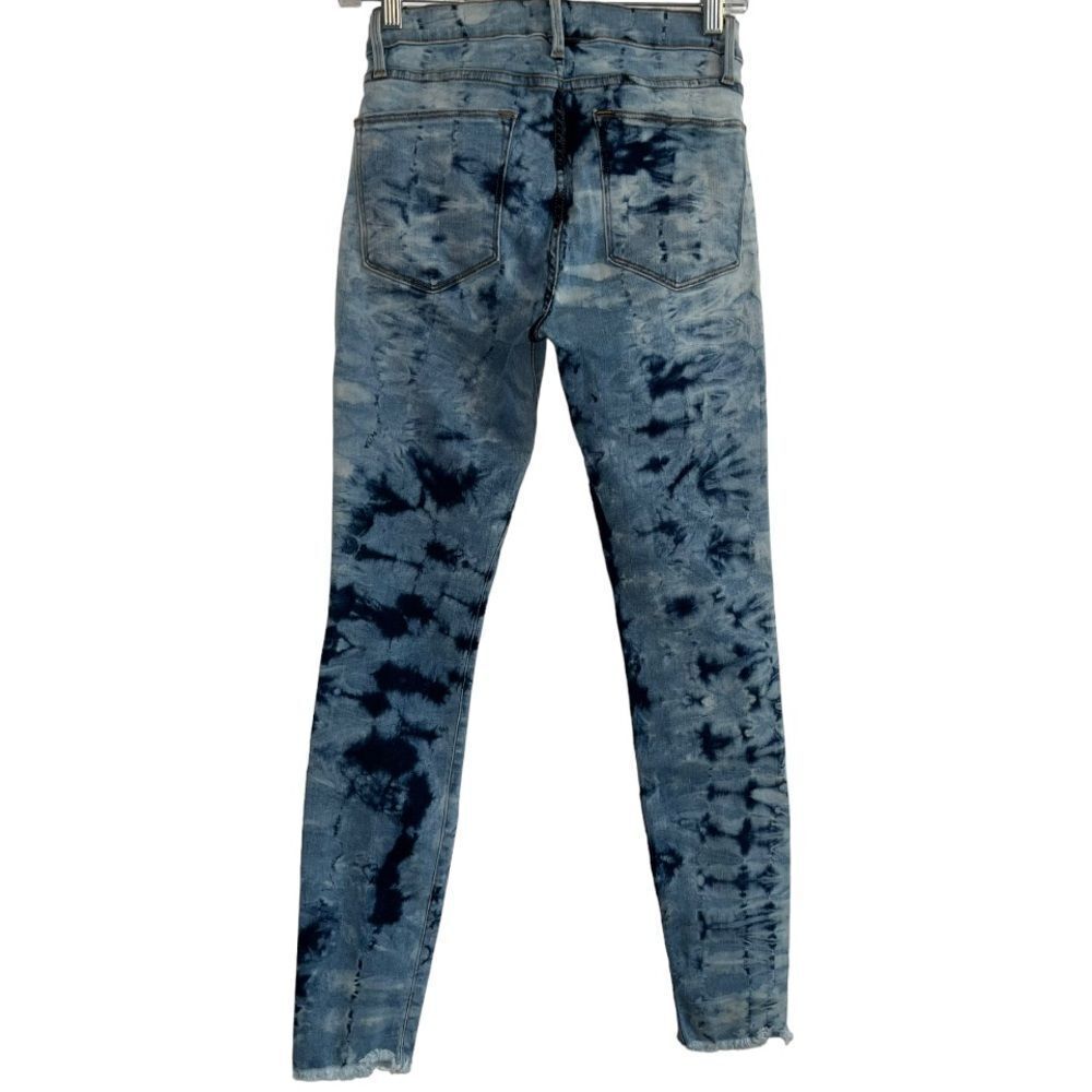 FRAME Le High Skinny Size 27 GAZE Tie Dye Blue Jeans Crop Stretch raw hem - Picture 6 of 6
